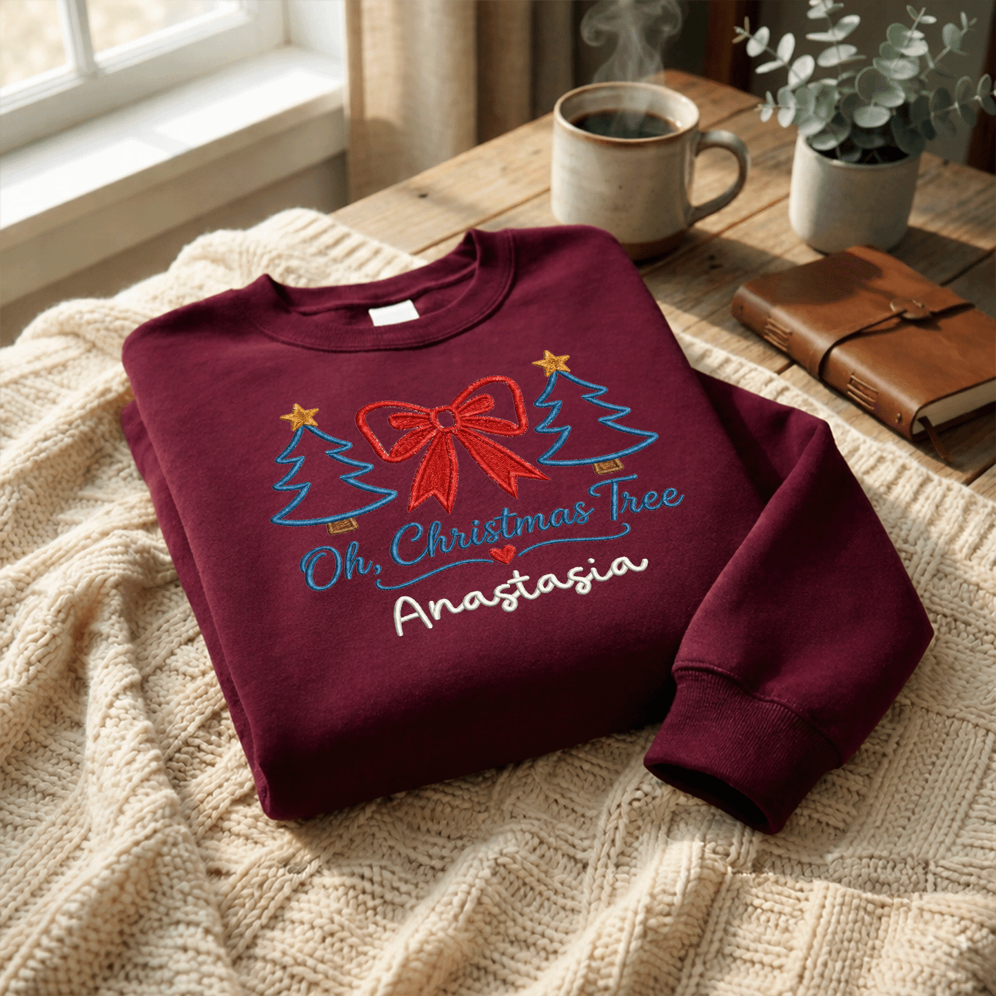 Personalized Embroidered Oh Christmas Tree Sweatshirt with Custom Name