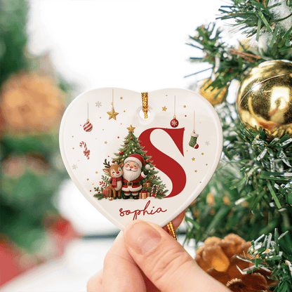 Personalized Cute Heart Ceramic Christmas Ornament, Custom Name Holiday Gift