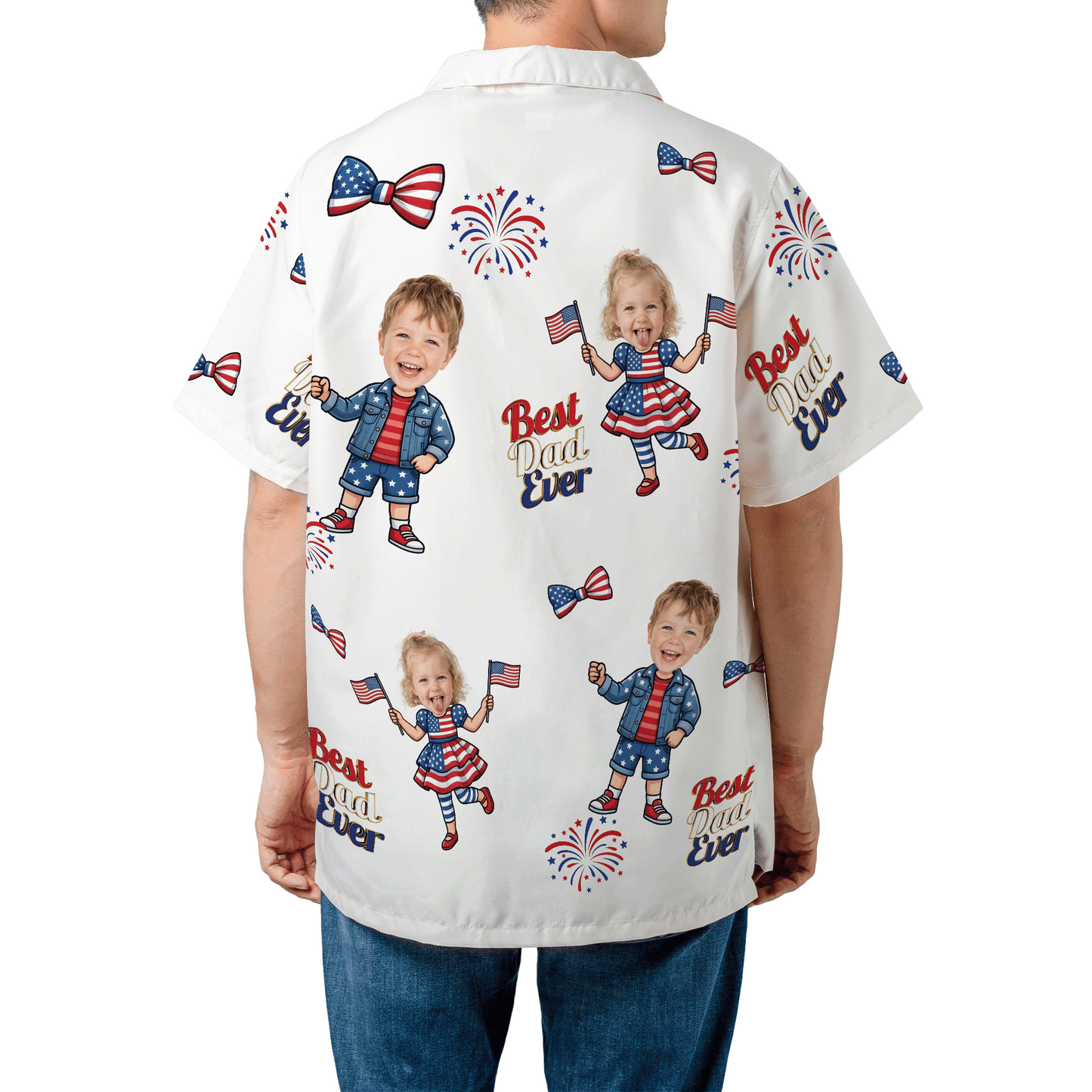 Custom Face Patriotic Hawaiian Shirt – Personalized 4th of July Gift for Dad, Funny USA Family Aloha Shirt