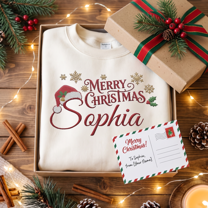 Personalized Embroidered Merry Christmas Name Sweatshirt with Custom Name