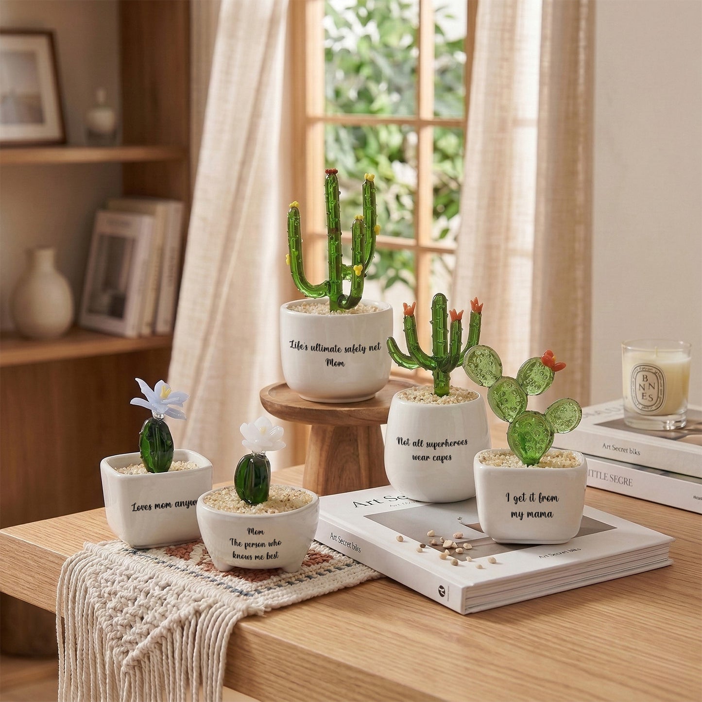 Personalized Cactus Flower Glass Pot – Custom Desert Floral Planter Gift