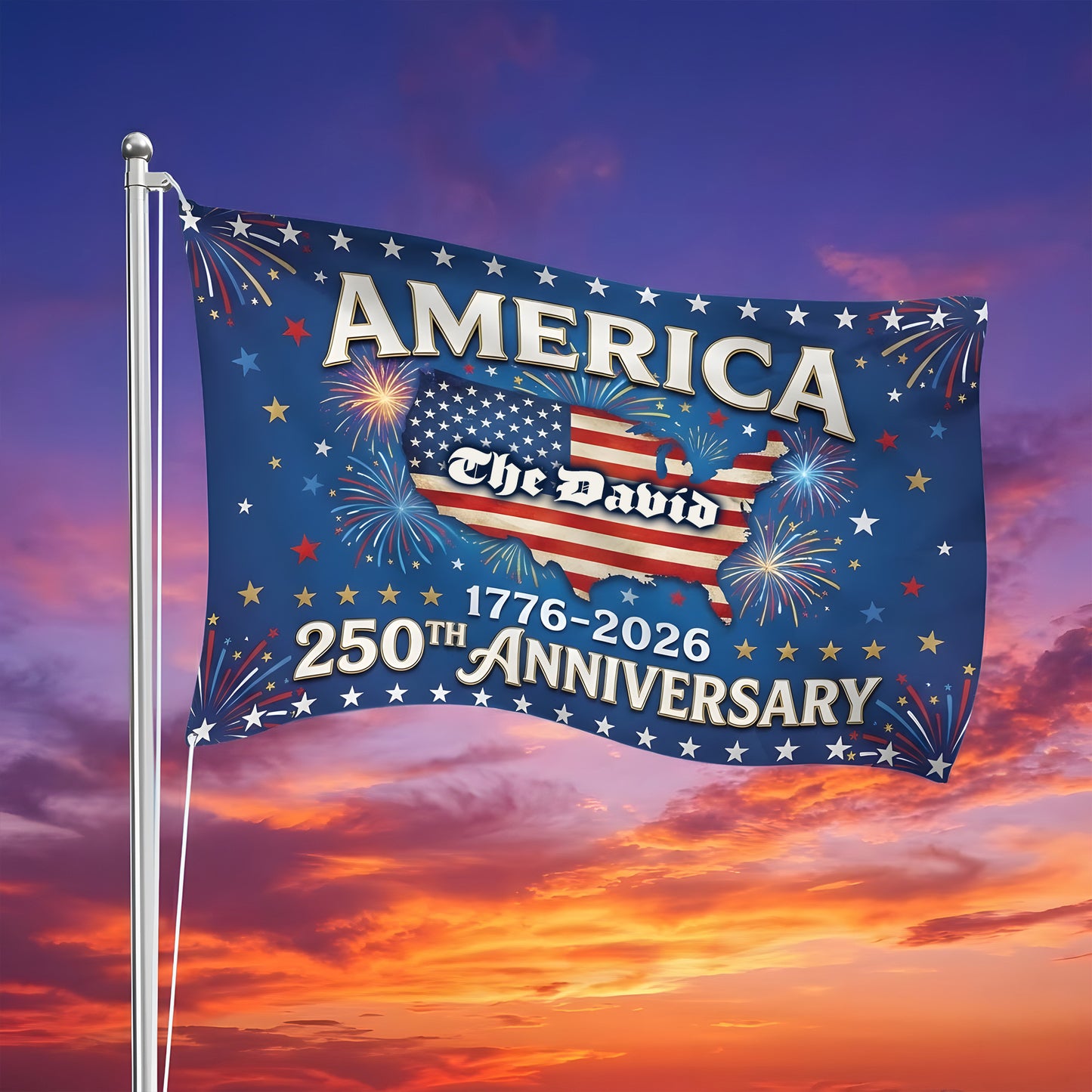Personalized Name America 250th Anniversary Banner House Flag