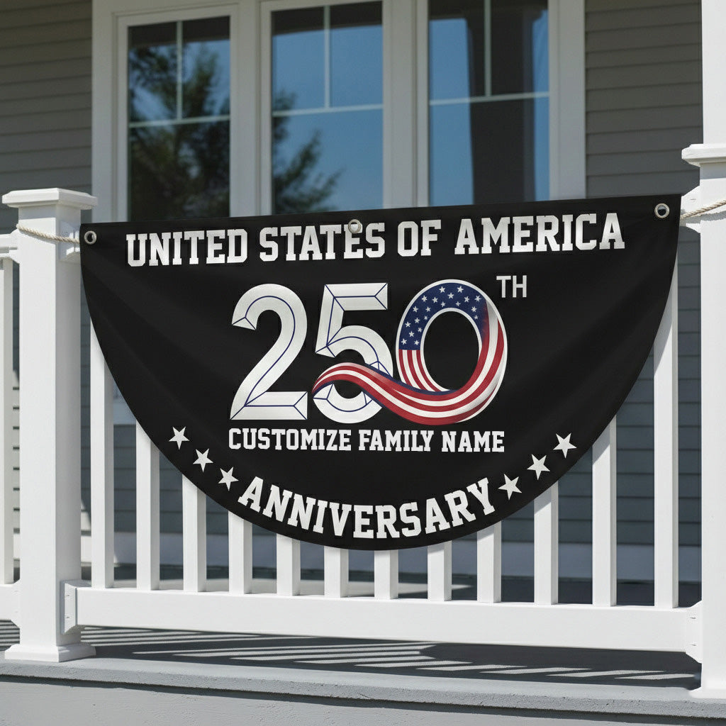 Patriotic 250th Anniversary 1776 2026 United States of America Non-Pleated Fan Flag Black