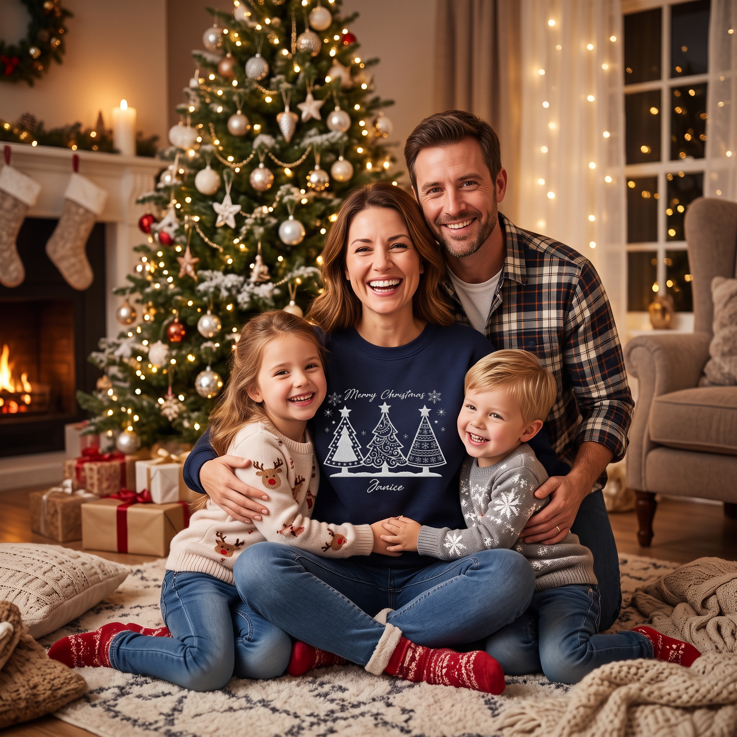 Personalized Merry Christmas Embroidered Christmas Tree Sweatshirt