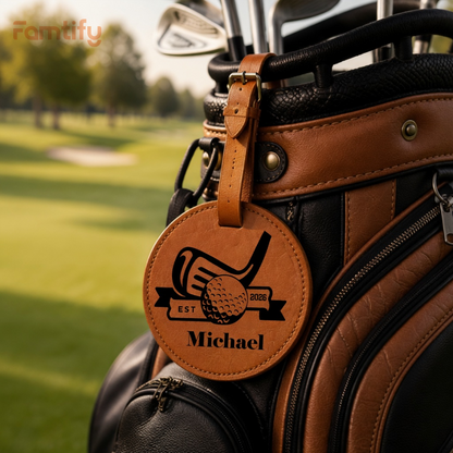 Personalized Leather Golf Bag Tag for Dad – Custom Name Golf Gift