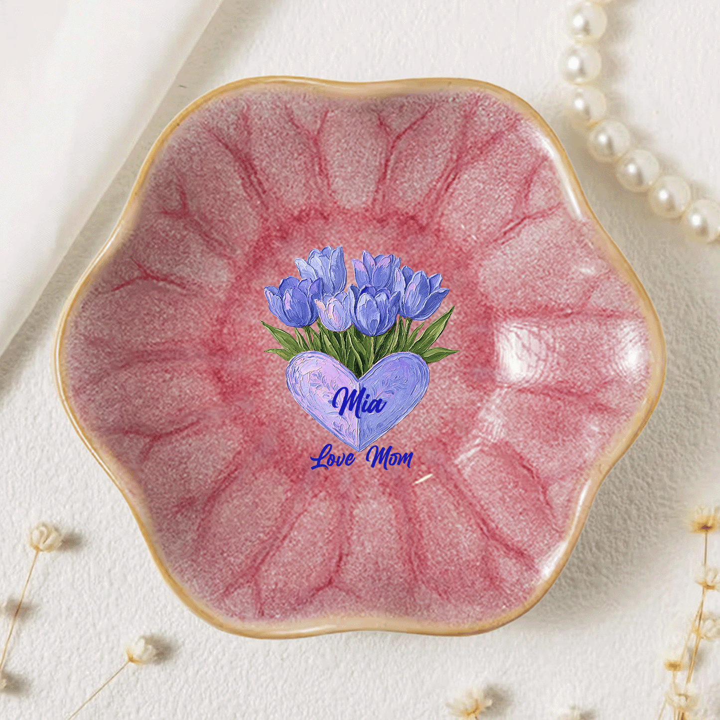 Custom Birth Month Flower Trinket Dish – Personalized Name Center Meaningful Mother’s Day Gift