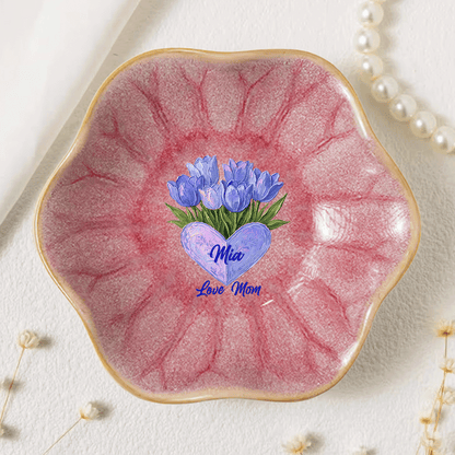 Custom Birth Month Flower Trinket Dish – Personalized Name Center Meaningful Mother’s Day Gift