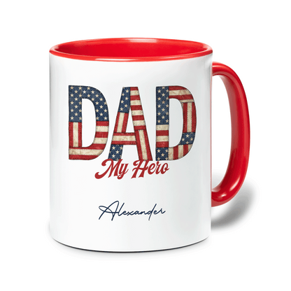 Personalized Dad My Hero Accent Mug – Custom Photo Coffee Mug for Dad