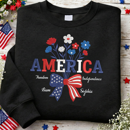 1776-2026 America 250 Years Floral Sweatshirt - Embroidered Patriotic Celebration Pullover