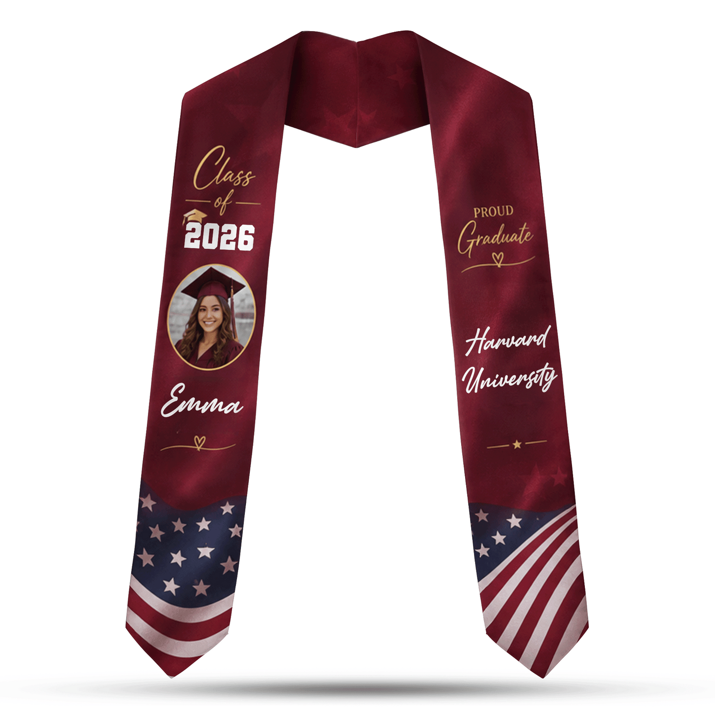 Personalized Red Graduation Stole – Custom Photo, Name and Year