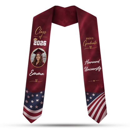 Personalized Red Graduation Stole – Custom Photo, Name and Year