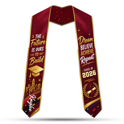 Personalized The Future Is Ours to Build Dream Believe Achieve Repeat Graduation Stole – Custom Photo and Name
