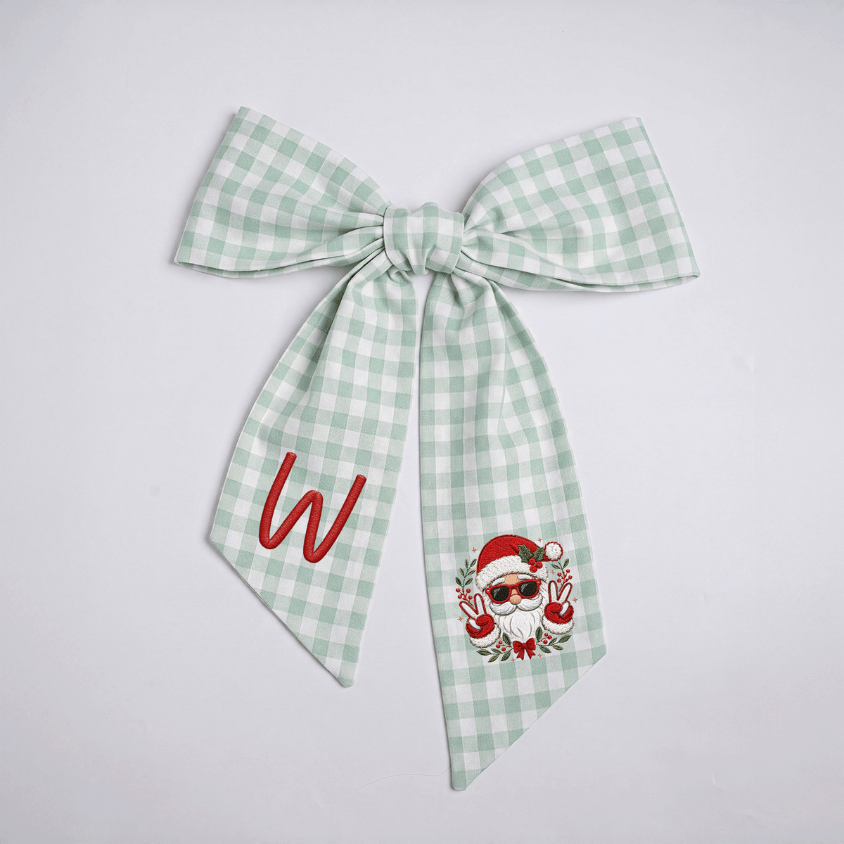 Custom Monogram Cool Santa Embroidered Christmas Wreath with Sash, Personalized Initial Holiday Front Door Wreath & Seasonal Home Decor