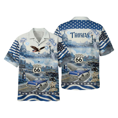 Celebrate 100 Years of Road Route 66 and America 250th Anniversary Custom Car Photo Hawaiian Shirt