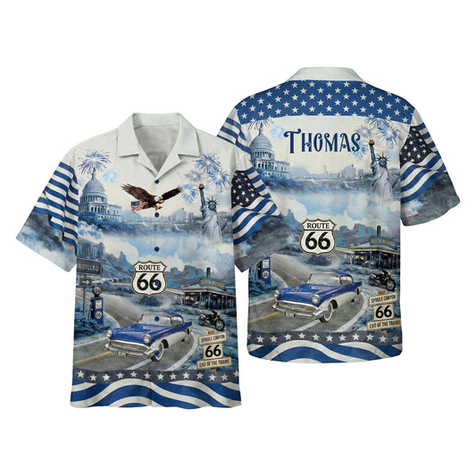 Celebrate 100 Years of Road Route 66 and America 250th Anniversary Custom Car Photo Hawaiian Shirt