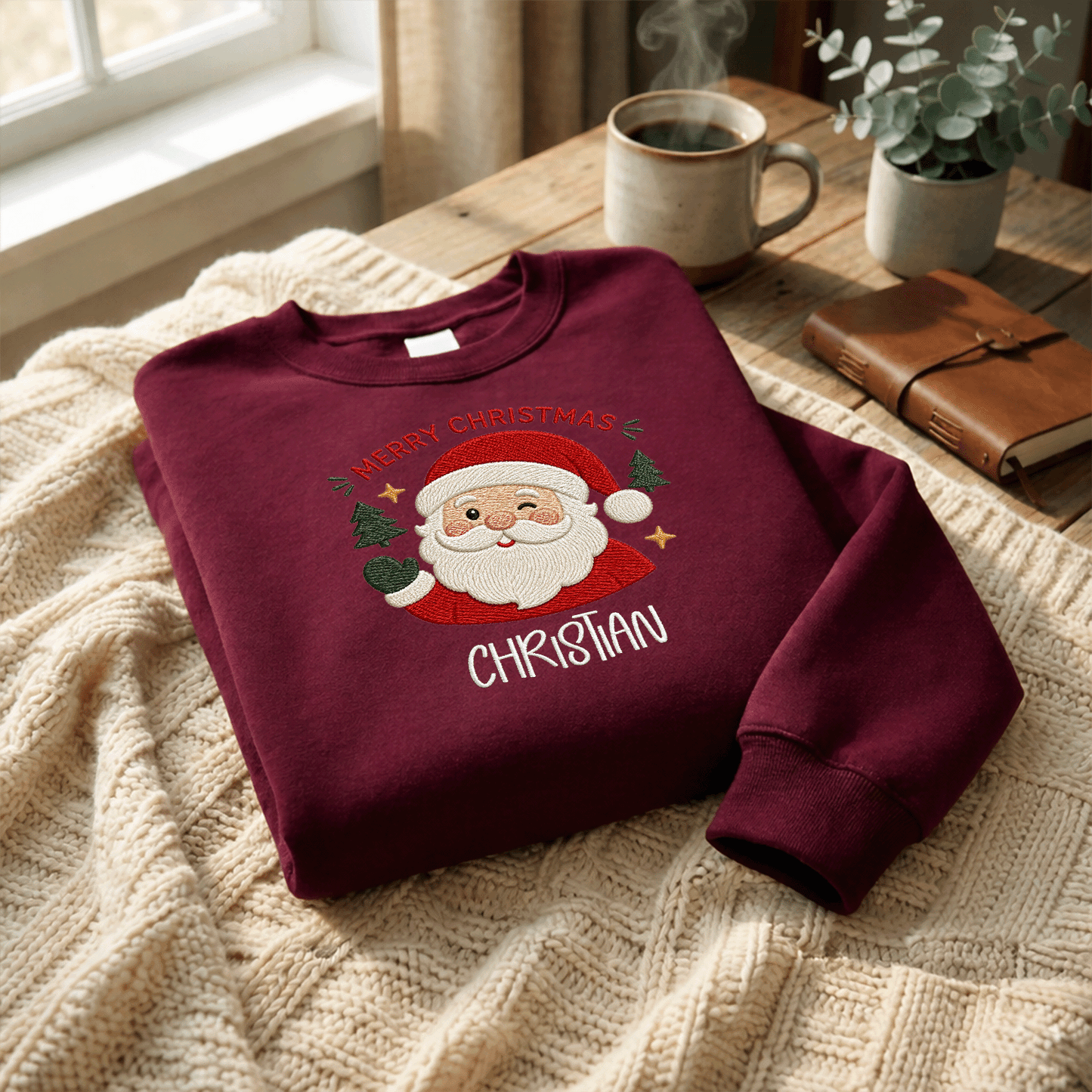 Personalized Embroidered Merry Christmas Sweatshirt with Custom Name