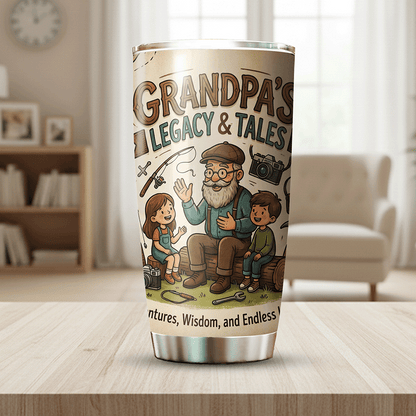 Grandpa's Legacy and Tales 20oz Tumbler – Stainless Steel Travel Mug Gift for Grandpa