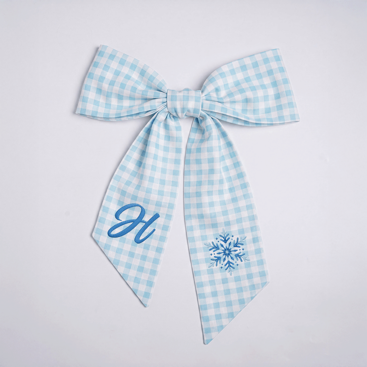 Custom Letter Snowflake Embroidered Linen Wreath Sash, Personalized Monogram Winter Holiday Bow Sash for Door Decor