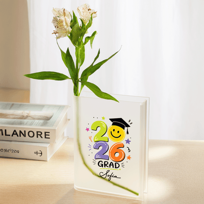 Personalized 2026 Grad Acrylic Book Vase with Custom Name