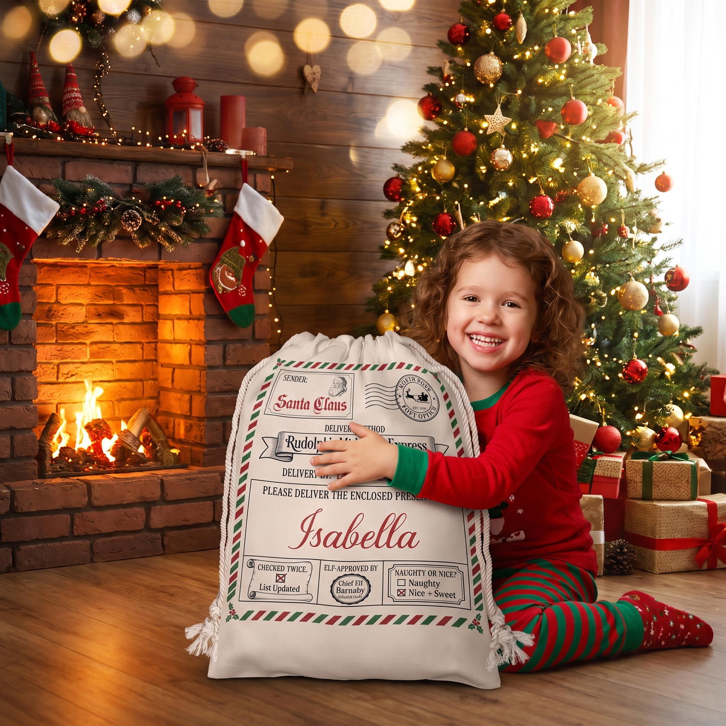 Personalized Christmas Letter Christmas Sack, Custom Name Santa Gift Bag