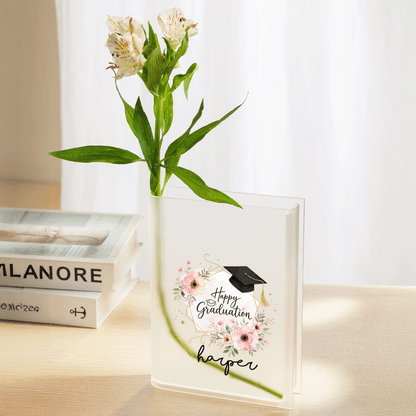 Personalized Happy Graduation Acrylic Book Vase with Custom Name