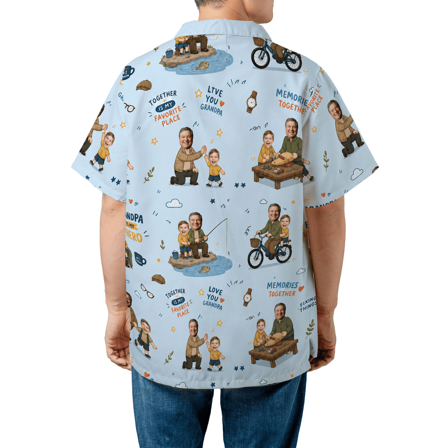 Love You Grandpa Custom Photo Hawaiian Shirt – Personalized Tropical Gift for Grandpa