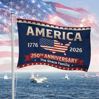 Personalized Family Name America 250th Anniversary Banner House Flag Navy