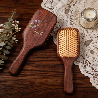 Personalized Wooden Hair Brush with Birth Flower and Name – “Bloom Where You're Planted” Gift for Her