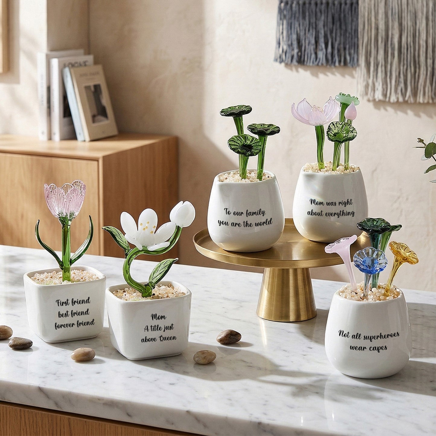 Aquatic Flower Glass Pot - Personalized Ocean Floral Planter Gift
