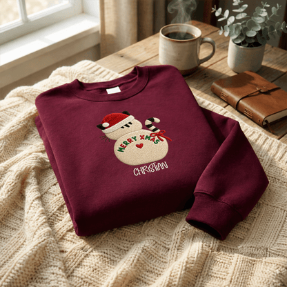 Personalized Embroidered Snowman Sweatshirt with Custom Name