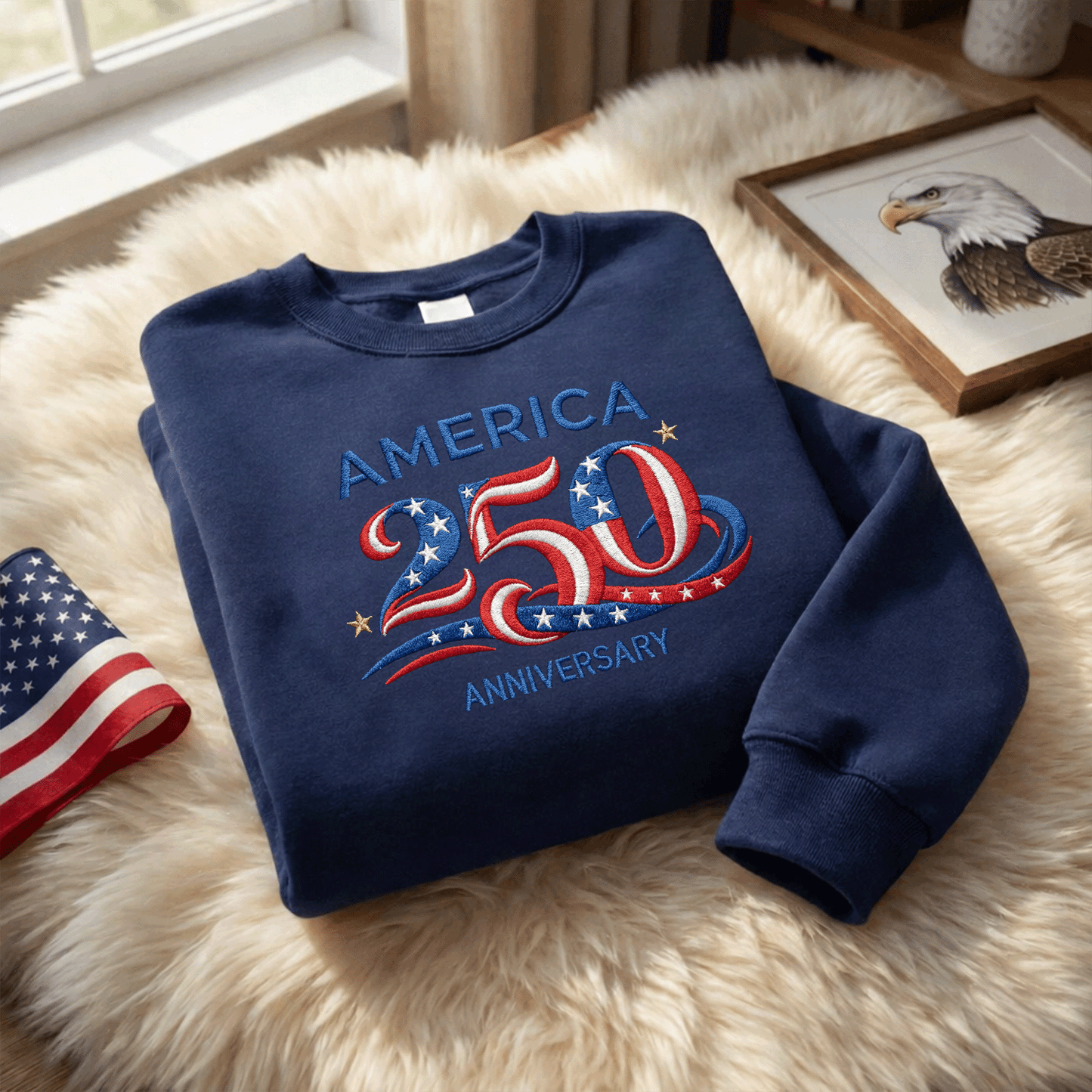 America 250 Anniversary Embroidery Design - USA 250th Birthday Red White Blue Stitch