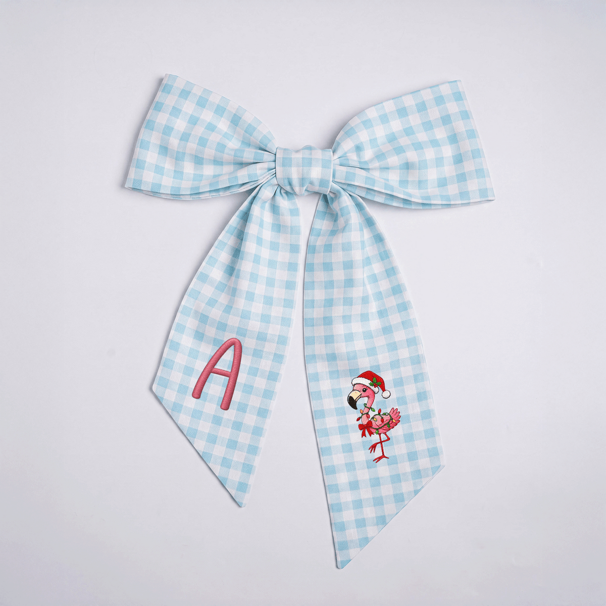 Custom Monogram Christmas Flamingo Floral Toile Wreath Bow, Personalized Initial Holiday Flamingo Wreath Sash & Front Door Decor