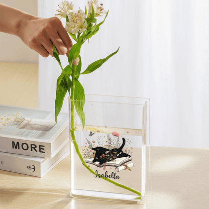 Personalized Cat Graduation Acrylic Book Vase with Custom Name