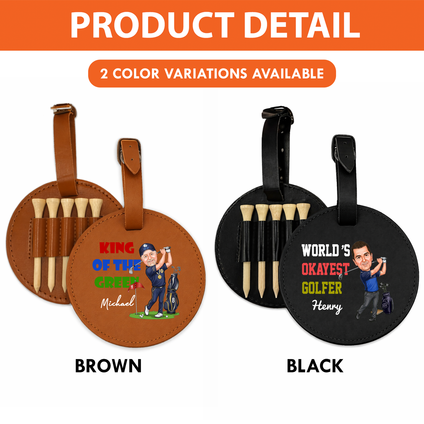 Personalized Leather Golf Bag Tag for Dad – “King of the Green” Custom Gift