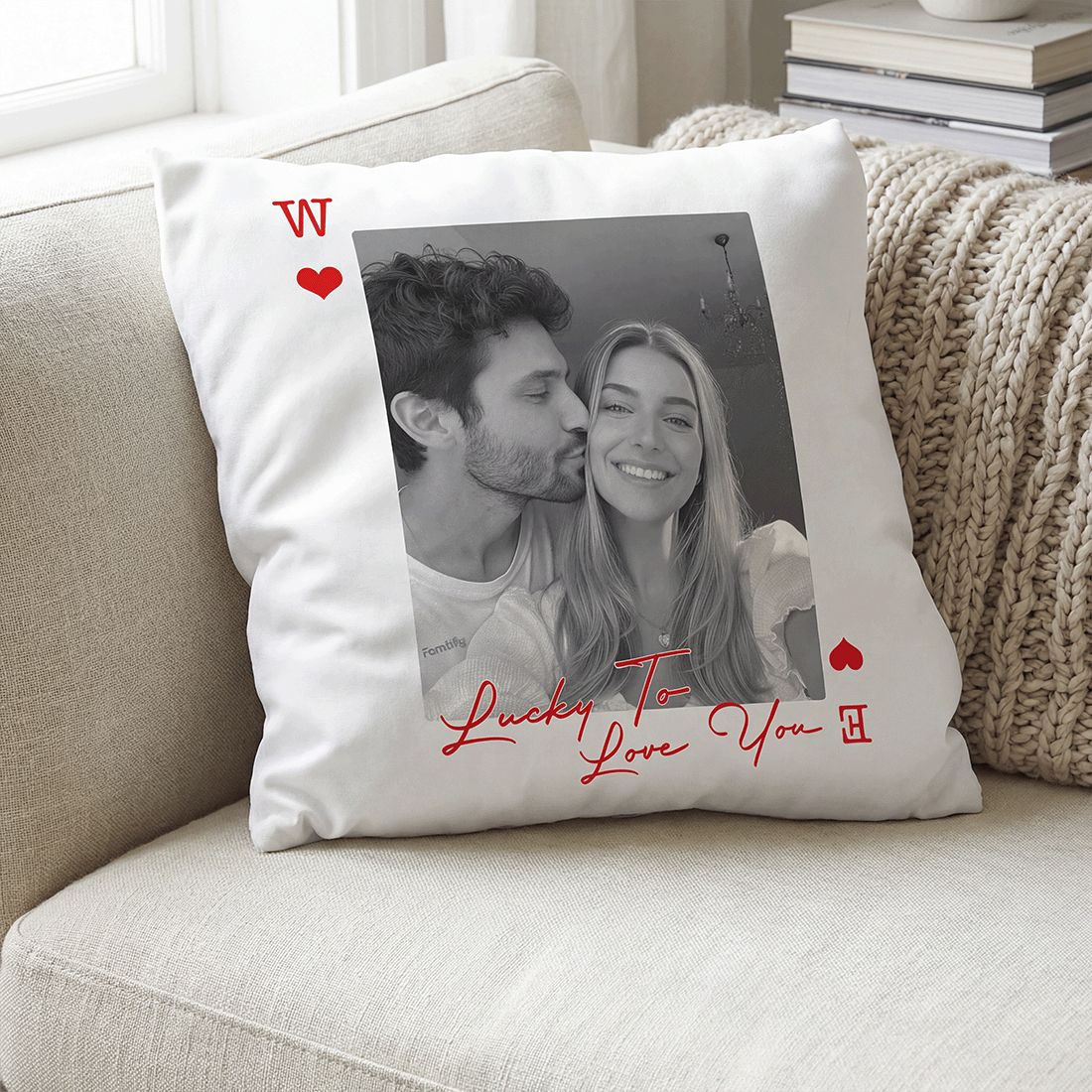 King & Queen of Hearts – Romantic Home Gift for Couples – Personalized Couples Photo Pillowcase