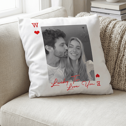 King & Queen of Hearts – Romantic Home Gift for Couples – Personalized Couples Photo Pillowcase