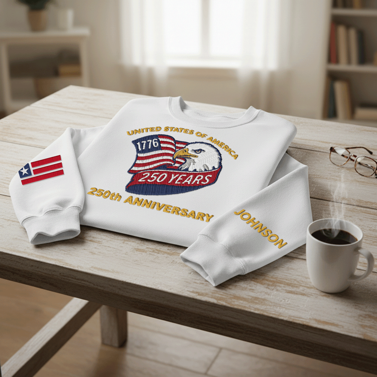 USA 250th Anniversary Eagle Crest - Personalized Veteran Pride Sweatshirt - 1776–2026 Patriotic Gift