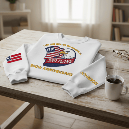 USA 250th Anniversary Eagle Crest - Personalized Veteran Pride Sweatshirt - 1776–2026 Patriotic Gift