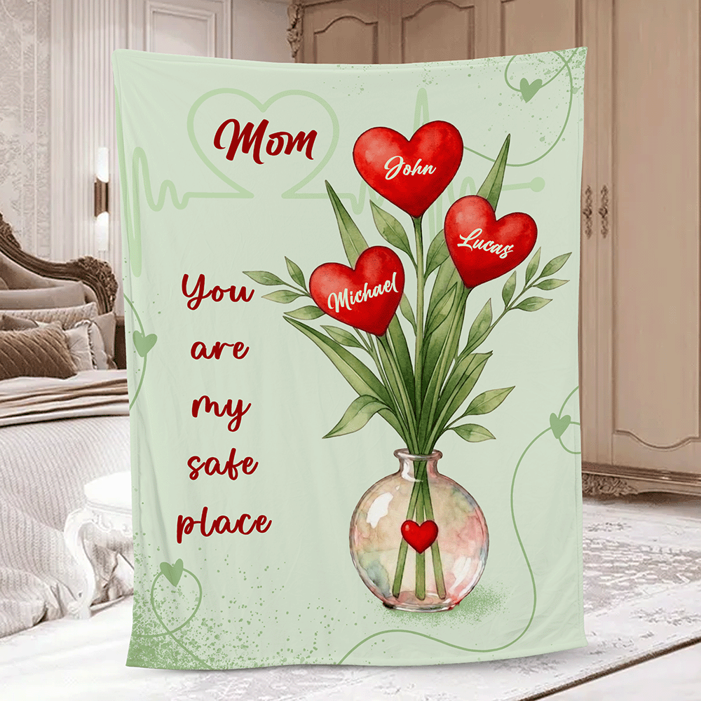 Cozy Love Message Design – Custom Name Blanket for Mom – Mother’s Day & Birthday Gift for Mom – Personalized Family Throw Blanket