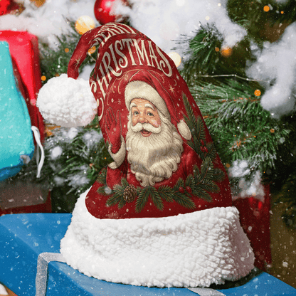 Personalized Vintage Santa Claus Christmas Hat - Custom Name Plush Sherpa Trim Holiday Party Cap for Kids & Adults