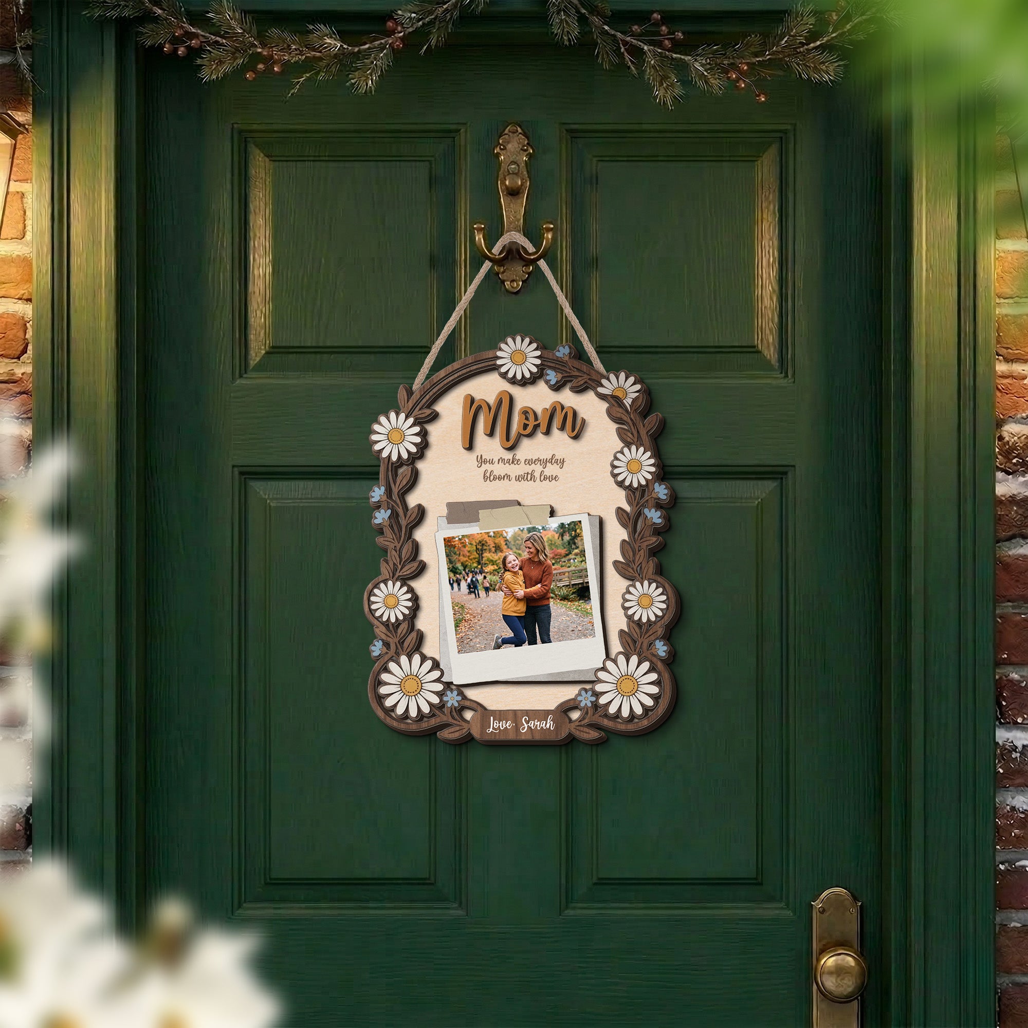 Personalized 2-Layer Wooden Sign with Photo & Year, Mother’s Day Gift for Mom & Grandma, Custom Floral Keepsake Plaque