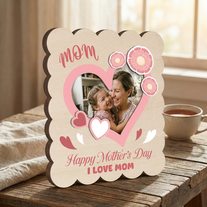 Custom Wooden Photo Frame Magnet for Mom – Heartfelt Design Mother’s Day Gift – Personalized Wallet Size Photo Holder
