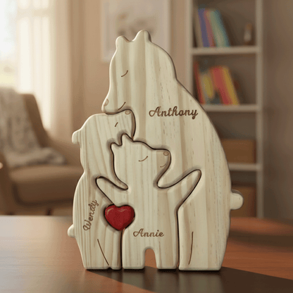 Personalized Wooden Bear Puzzle – Engraved Names for Family Gift