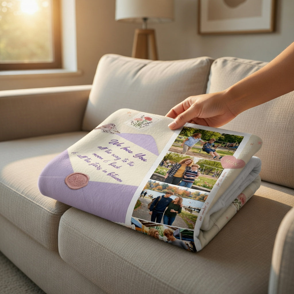 Personalized Mom Photo Blanket – Custom “We Love You Mom” Blanket Gift