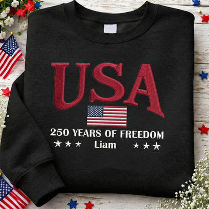 USA 250th Anniversary Embroidered Sweatshirt - Celebrate Freedom Patriotic Gift