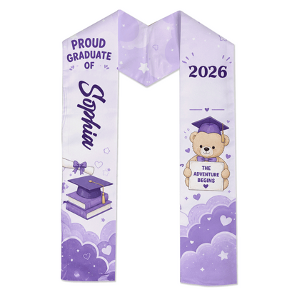 Personalized The Adventure Begins Purple Kid Graduation Stole – Custom Name