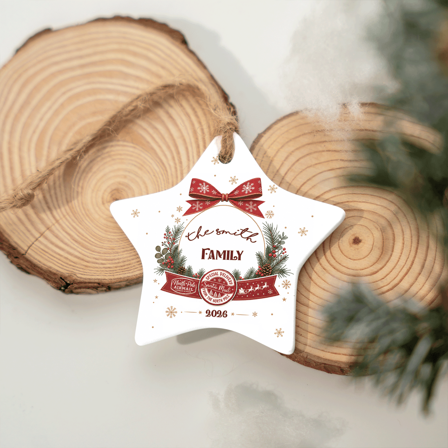 Personalized Star Ceramic Christmas Ornament, Custom Name Holiday Gift