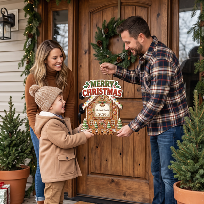 Personalized Gingerbread House Merry Christmas Custom Shape Wood Sign, Custom Family Name Year Gingerbread Family Reindeer Wooden Hanging Plaque, Festive Holiday Door & Wall Decor Family Gift