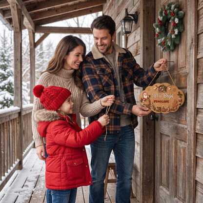 Personalized Nativity & Santa All Is Bright Custom Shape Wood Sign, Custom Family Name Nutcracker Gingerbread Wooden Hanging Plaque, Festive Christmas Door & Wall Decor Family Gift