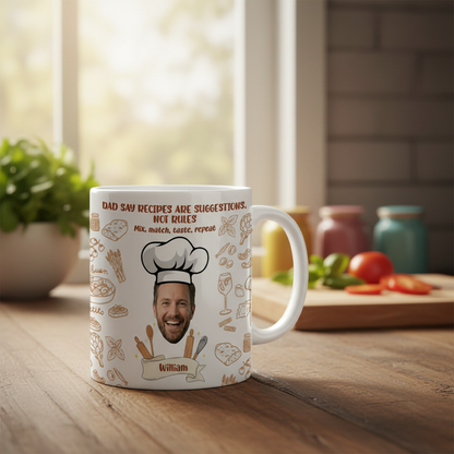 Custom Photo Dad Mug Recipes Are Suggestions Not Rules – Personalized Name Funny Father Gift Coffee Cup